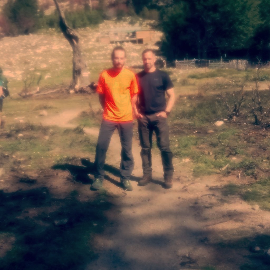 The author (right) near the Plateau de Gialgone on the GR20 with a just made new friend