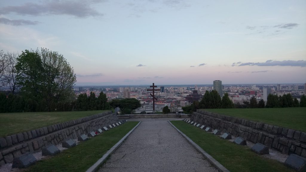 Graves on the military cemetery, Bratislava in the background