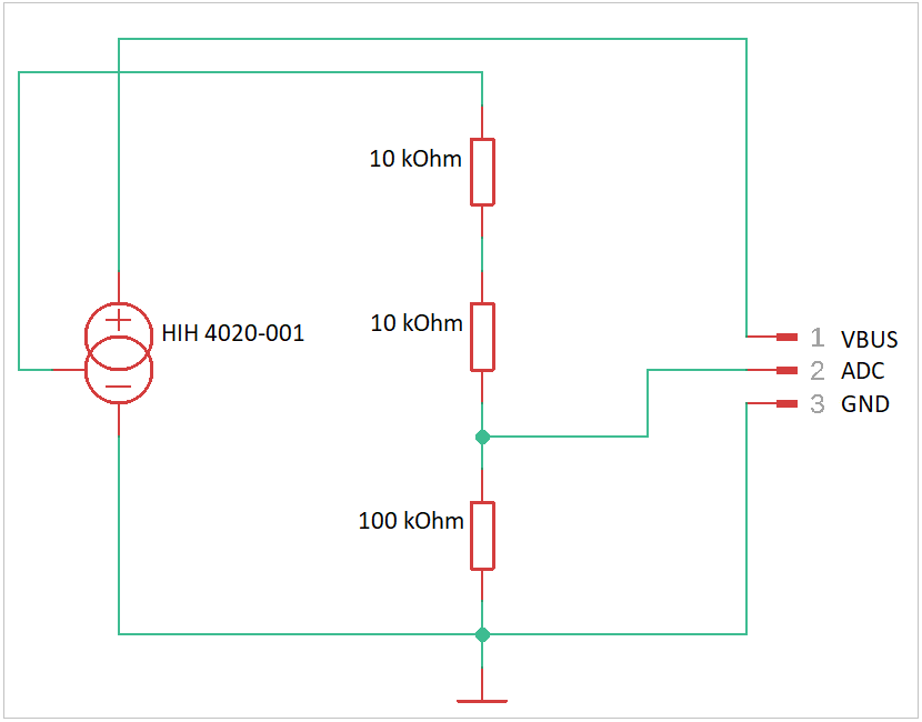 Schaltplan des Spannungsteilers mit HIH 4020-001 Sensor