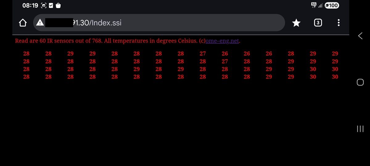 Darstellung von Temperaturdaten im Webbrowser auf dem Smartphone